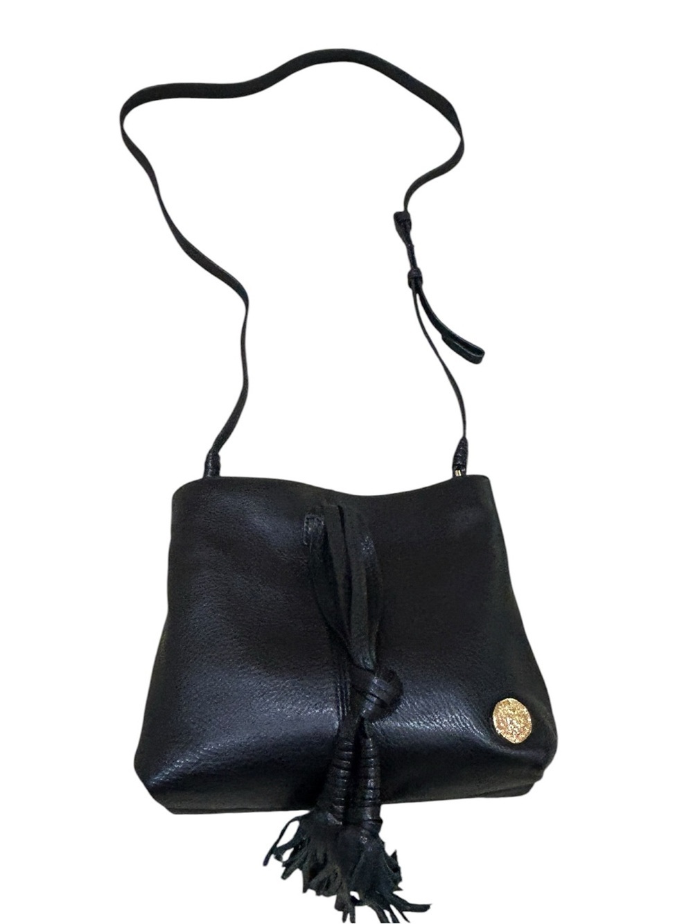 Vince Camuto Taro black 100% geniune Leather Tassel Crossbody Bag gold hardware